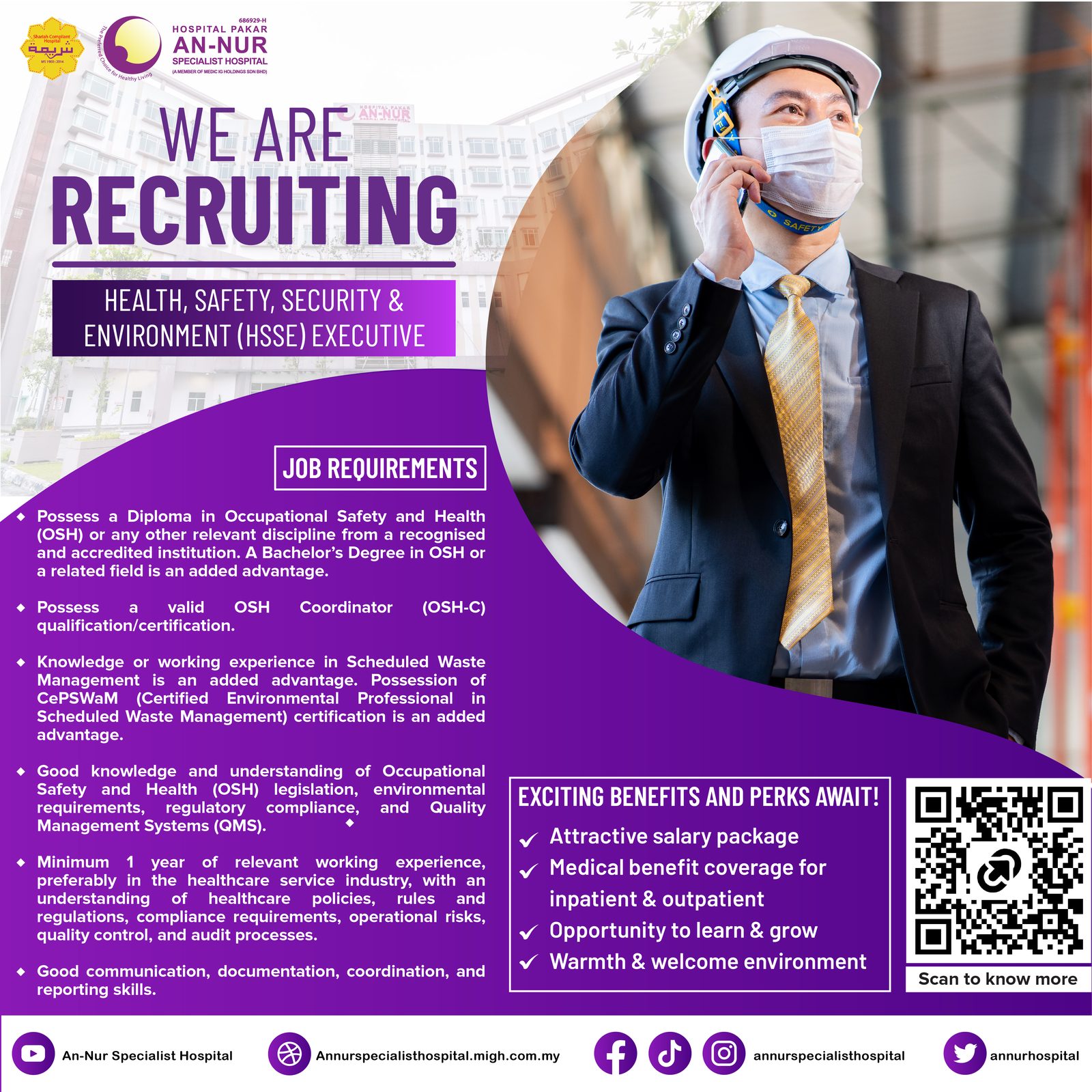 Health, Safety, Security & Environment (HSSE) Executive — Jawatan Kosong Hospital Pakar An-Nur Bangi