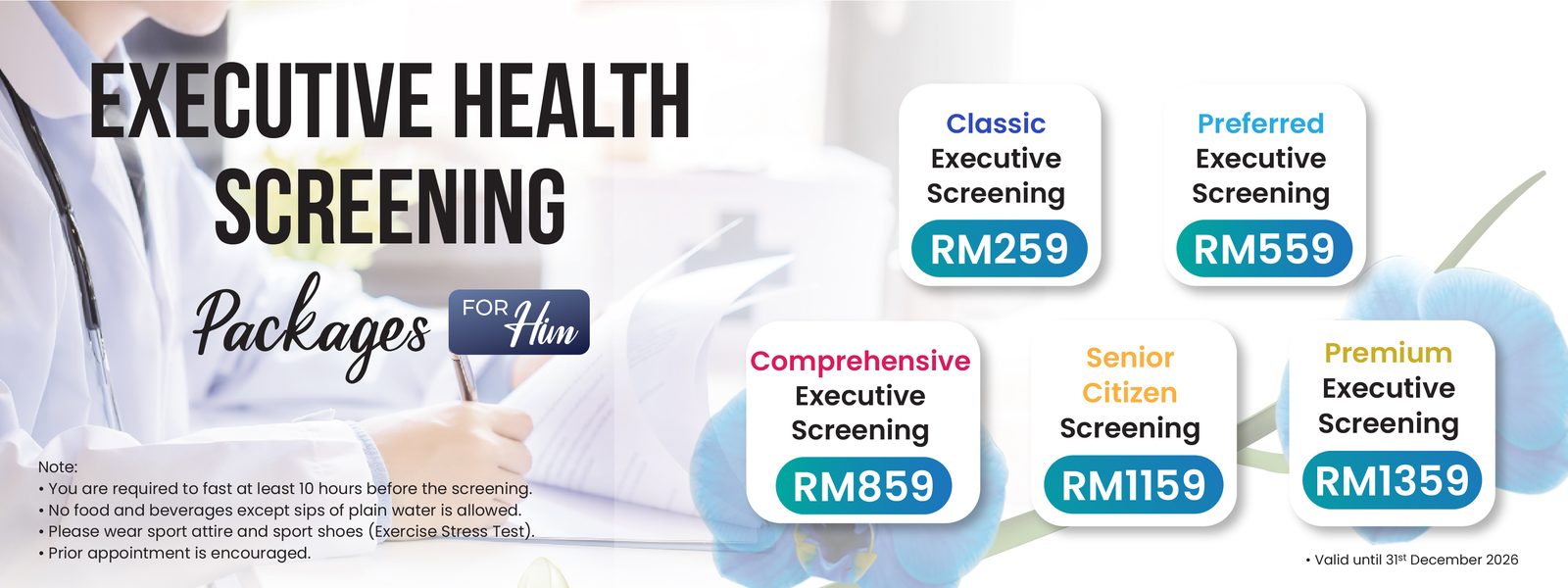 Executive Health Screening For Him — Classic RM259 hingga Premium RM1359